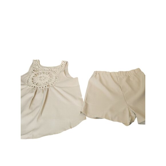 Beige Sleeveless Crochet Top & Elastic Waist Shorts Set XL - Picture 8 of 9